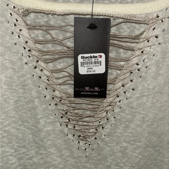 Miss Me Aztec Embellished Top Shirt Blouse Cream Ivory Size Large Casual - Picture 3 of 5